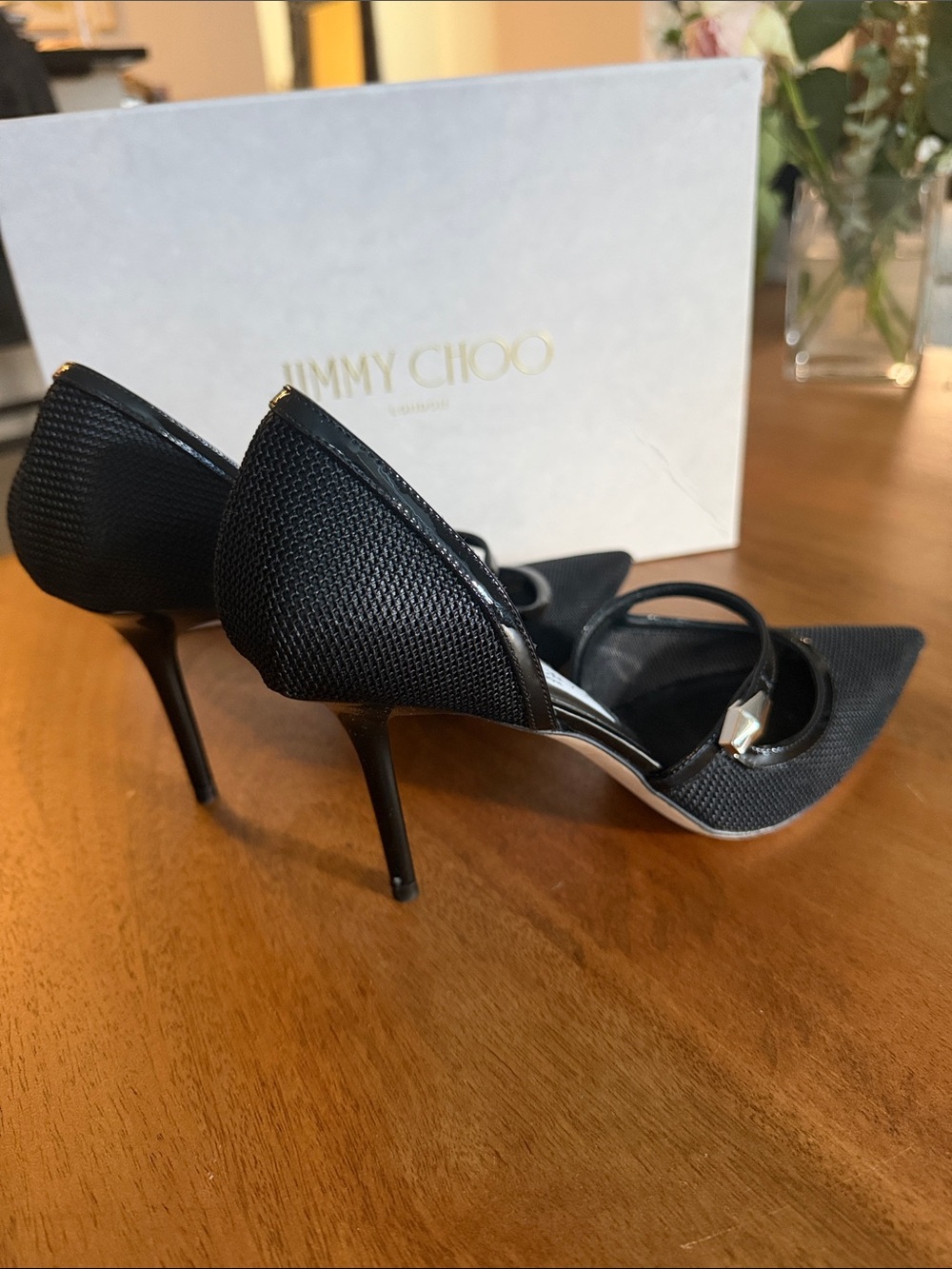 Jimmy Choo Black Pointed Mesh Mary Jane Stiletto Pumps - Picture 4 of 5